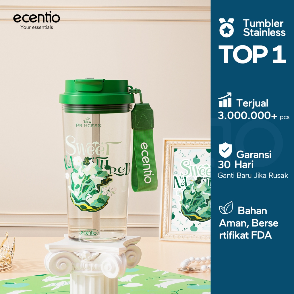 ecentio Disney Edition  Botol Minum Aesthetic Seri Putri Berlisensi Resmi Putri Salju 580ml Hangat  