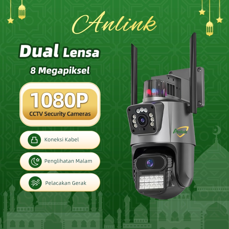 CCTV WiFi Dual Lens Outdoor 1080P Area Luas Lampu Alarm 24 Jam Malam Jelas Audio 2 Arah Tahan Hujan