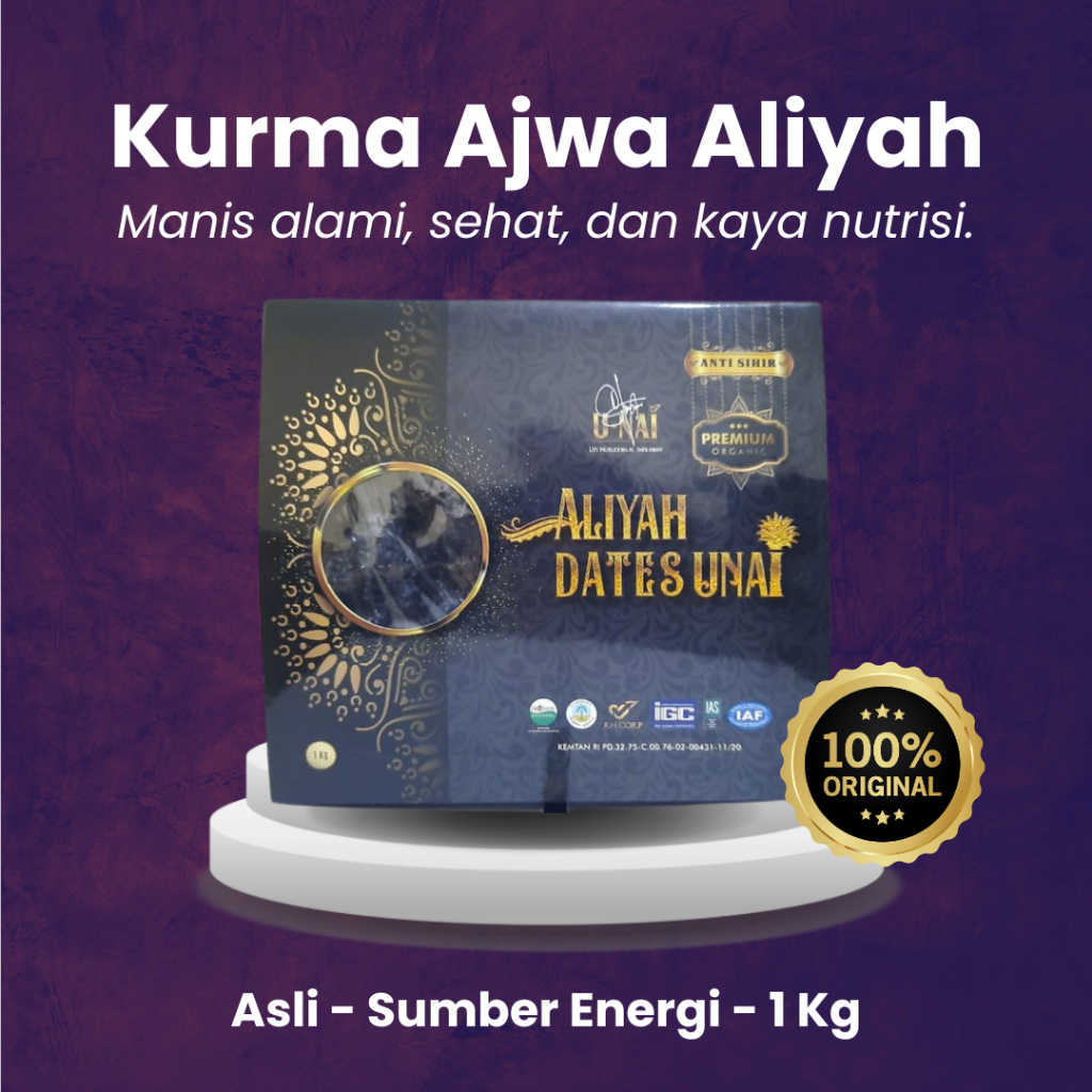 

Kurma Ajwa Aliyah Unai – Organic Grade Premium 1Kg Kurma Pilihan dari Madinah – Tekstur Lembut