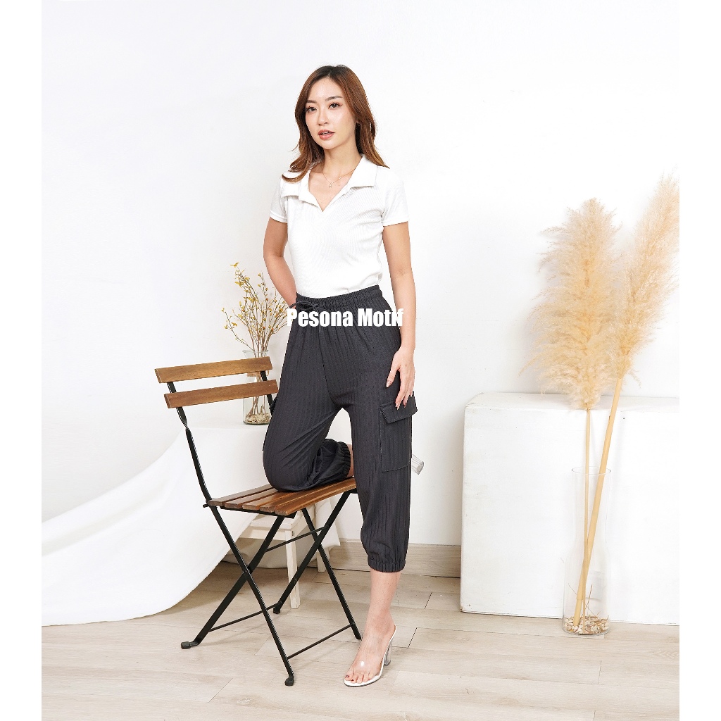 3 PCS CELANA JOGGER WANITA CARGO KNIT HORNET CELANA WANITA BAWAH KARET