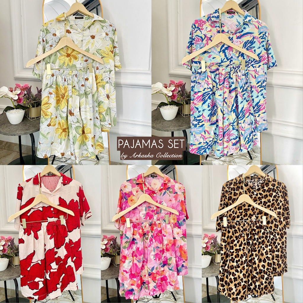PAJAMAS SET - oneset rayon premium grade A by Arkasha Collection setelan wanita lengan pendek bahan 