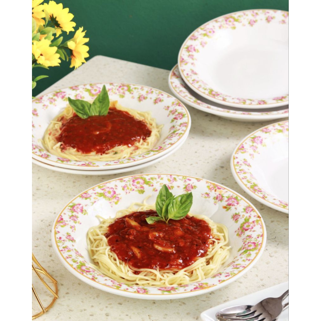 Piring makan 9.25 inch SPA3620 set 6 pcs Piring Melati Dinner Plate Porcelain 23,4 cm, piring Vicenz
