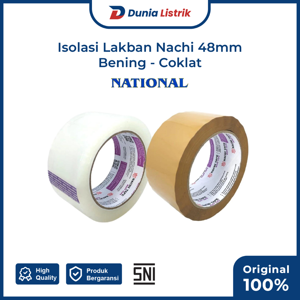 Perekat Isolasi Lakban Bening Coklat National | Isolasi Kertas Nachi