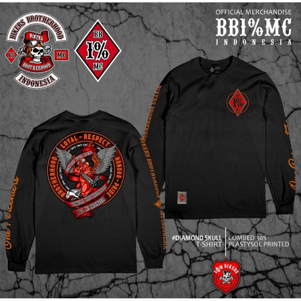 Kaos Bikers Brotherhood 1% MC Panjang Hitam,Merah Original Free Sticker
