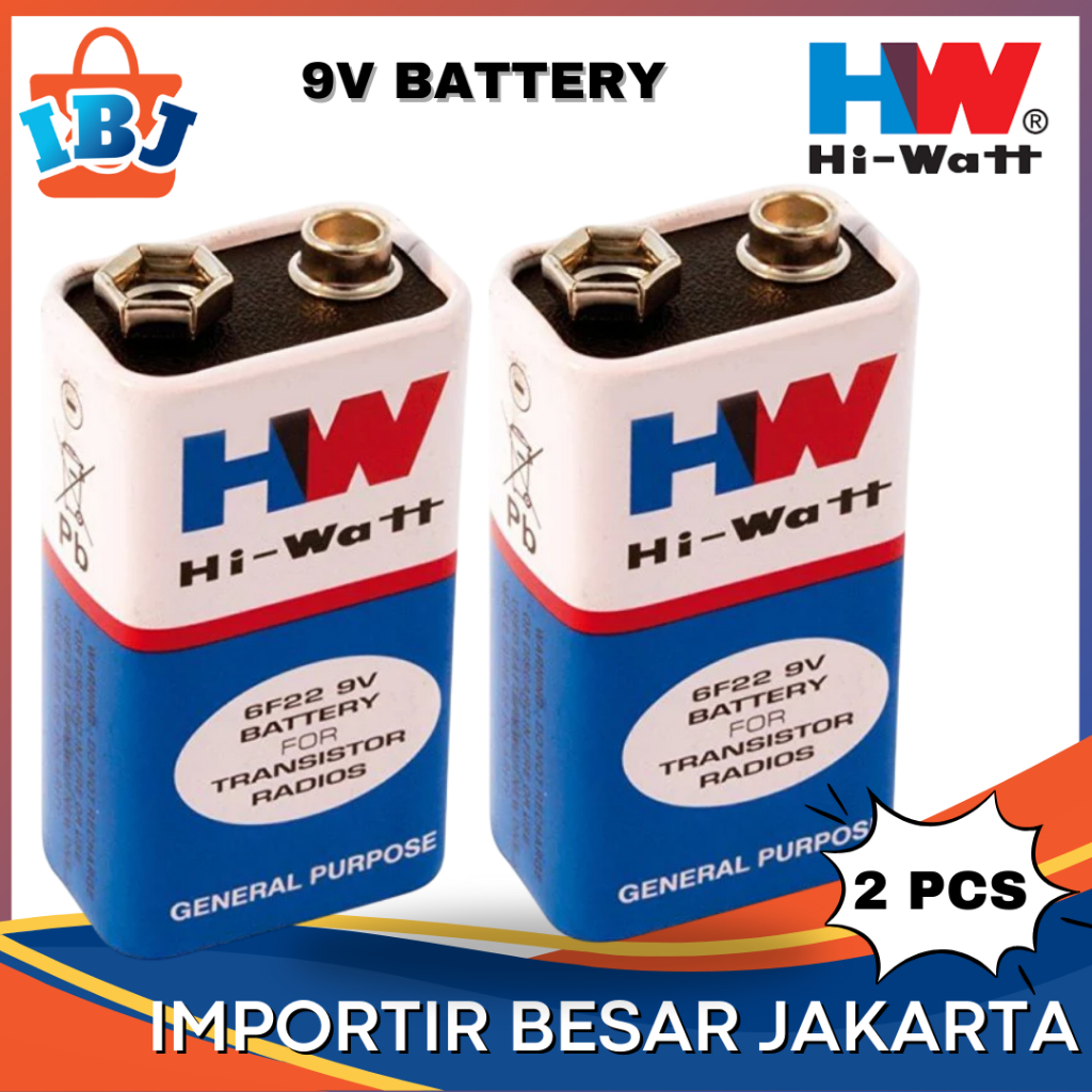 Baterai KOTAK 9V/ Batre 9V/ Batre 9 Volt- HW Hi-Watt 2 PCS
