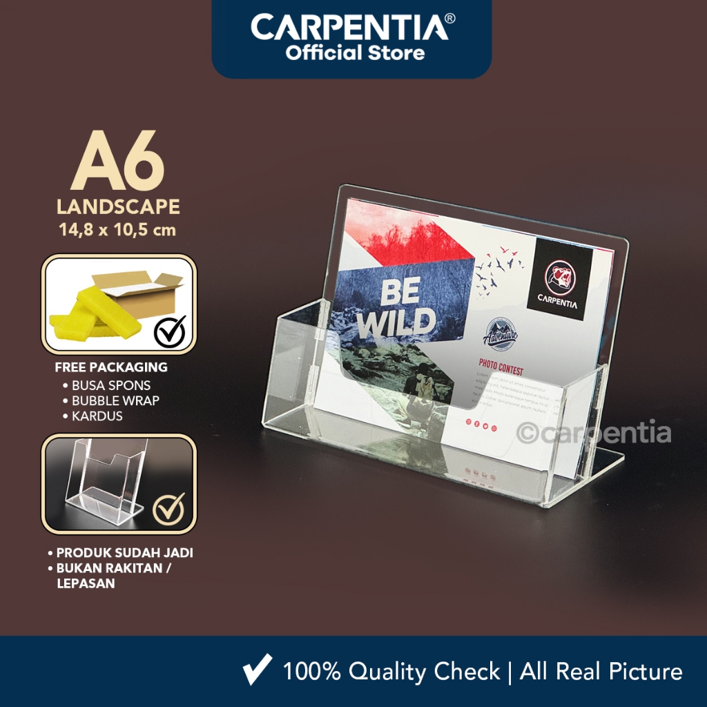 

Carpentia | Brochure Holder Acrylic / Tempat Brosur Akrilik - A6 Horizontal Landscape -Tipe A Bening