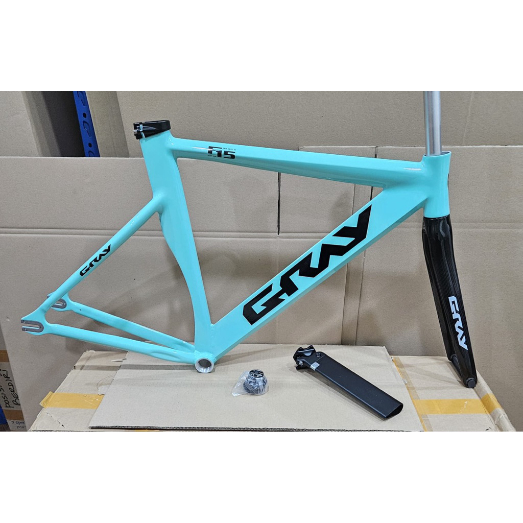 Framset Fixie GRAY F15 Warna Bianchi-Hitam Bahan Aluminum Alloy dan Carbon