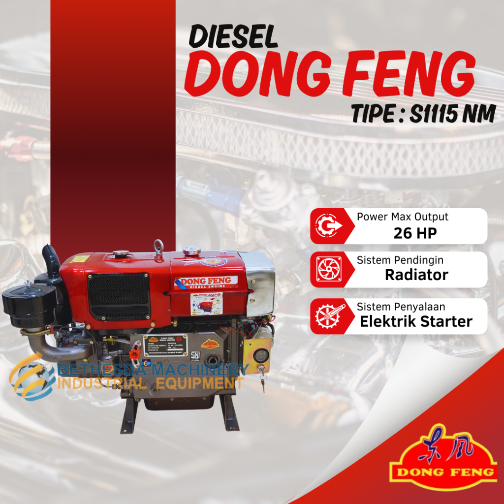 Diesel Dongfeng Kapasitas 26Hp Radiator Starter tipe Dong Feng S1115 NM