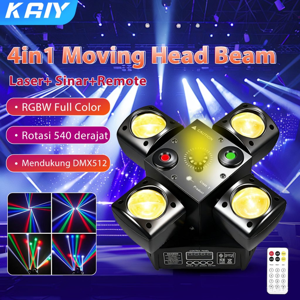KAIY 60W Moving Head Beam Light Mini Empat Beam cahaya laser Dengan strobo laser Full Colour RGBW La