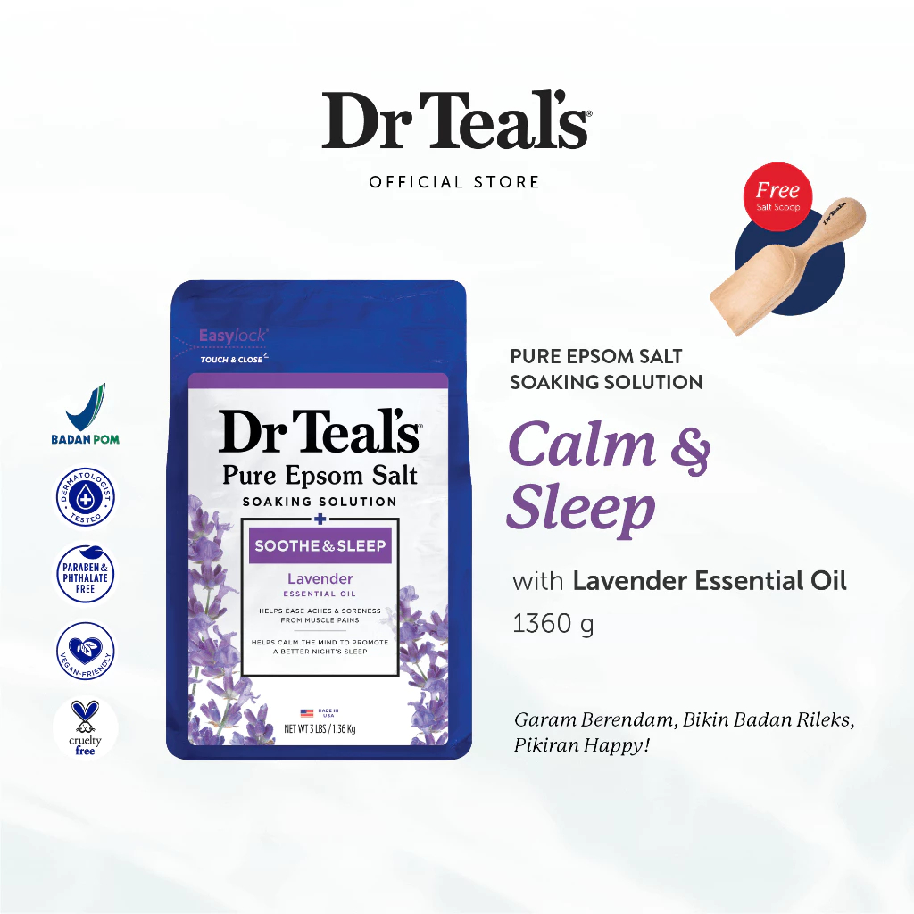 Dr Teal's Pure Epsom Salt Soaks/Garam Berendam - Lavender Essential Oil 450g (131862)