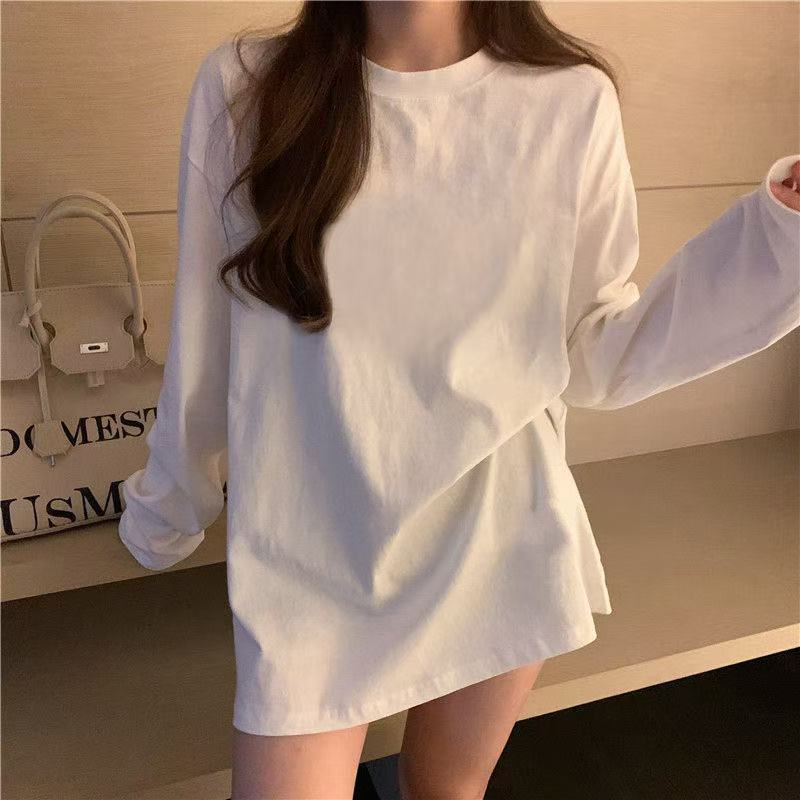 Baju kaos lengan panjang 100%Kapas baju kaos wanita lengan panjang /Kaos Wanita Putih kaos oversize 