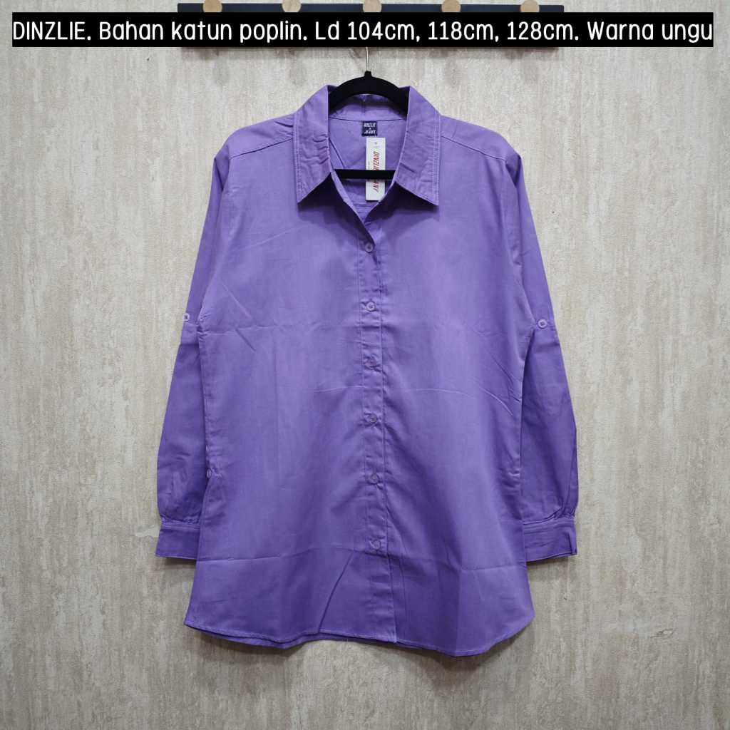 Dinzlie Kemeja Polos Atasan Wanita Bahan Poplin Premium Tebal Warna Lilac