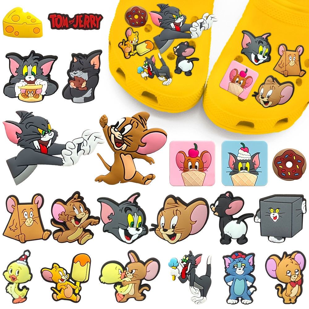 1PCS Anime Cat Tom DIY Kartun Mouse Lucu Jerry Kombinasi Taman Sepatu Tempelan Sandal Pin Aksesoris 