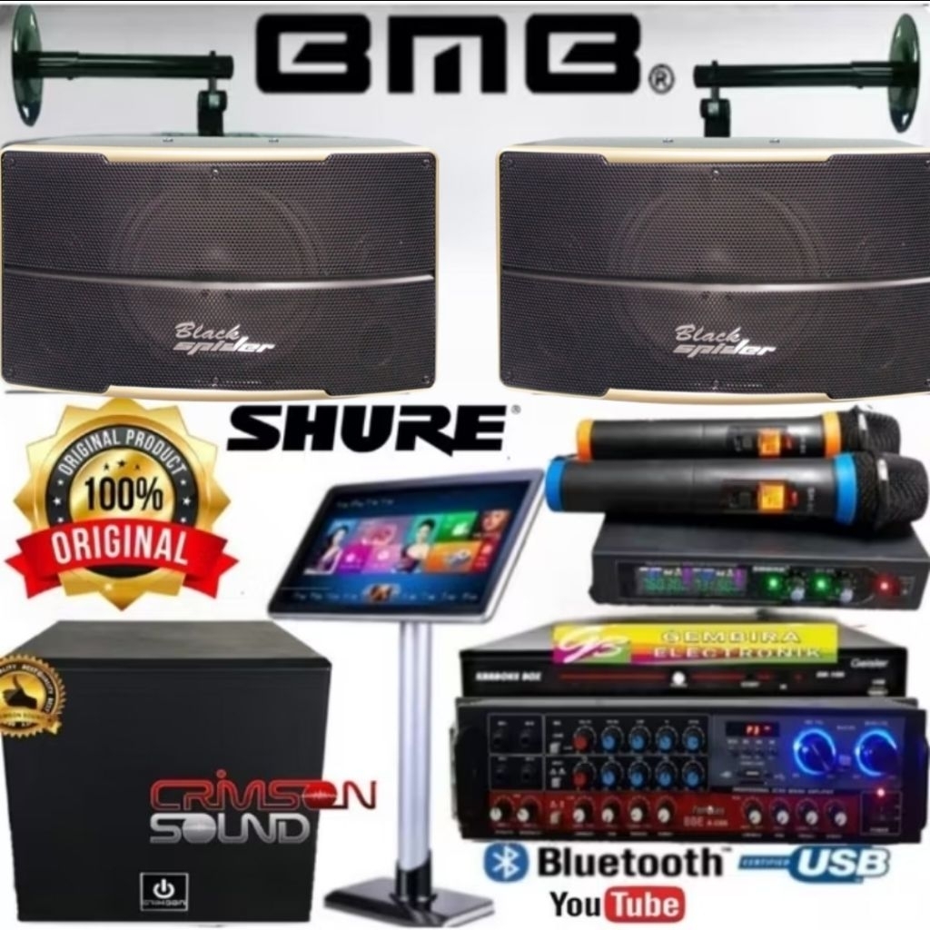 Paket Karaoke Speaker 10 inch black spider ampli Usb bluetooth original Subwoofer Aktif 12 inch & Pl