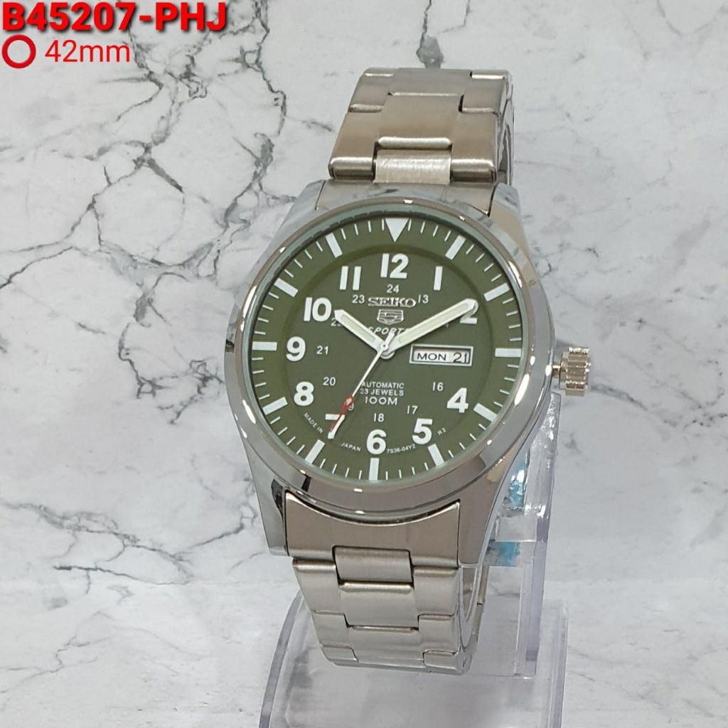 Jam Tangan Pria SEIKO 5207 Original Analog tali rantai tgl hari aktif Water resistance