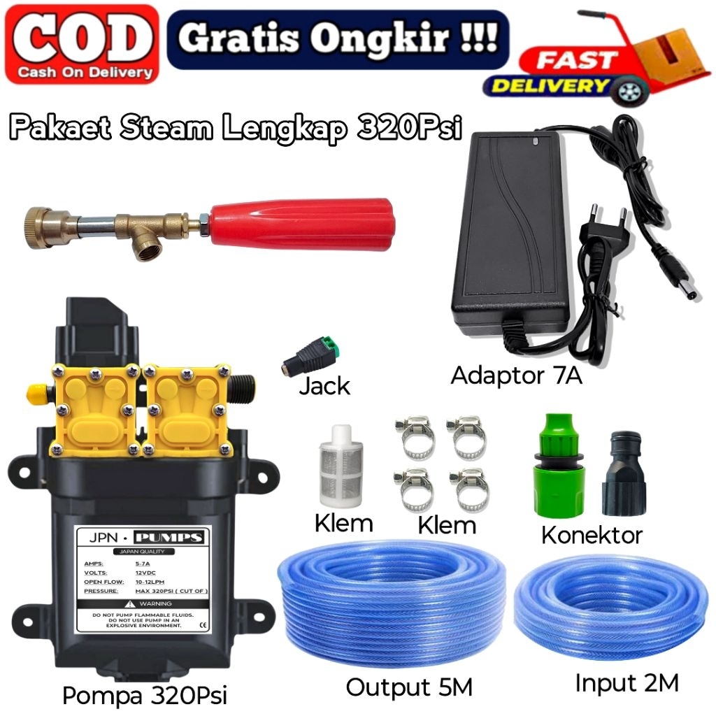 Dinamo pompa steam 320Psi lengkap Cuci Motor Mobil Ac Stik Sprayer