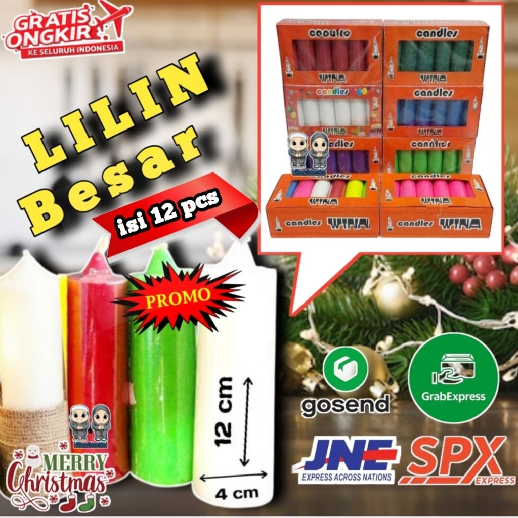 (isi 12 Batang)Lilin Natal,Lilin Besar Warna,Lilin Wina Besar,Lilin Malam Kudus