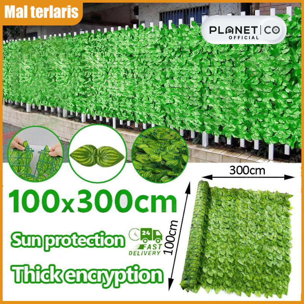 PLANET CO Daun Rambat Sintetis 1x3M Plastik Daun Pagar Roll Artificial Dekorasi Pagar Rumah Indoor d