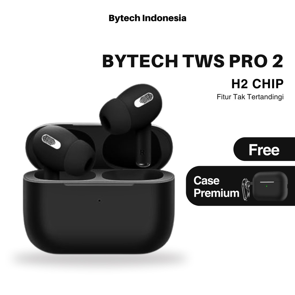 BYTECH TWS Pro 2 Black Edition Wireless Earphone Bluetooth + Free Premium Silicone Softcase by Bytec