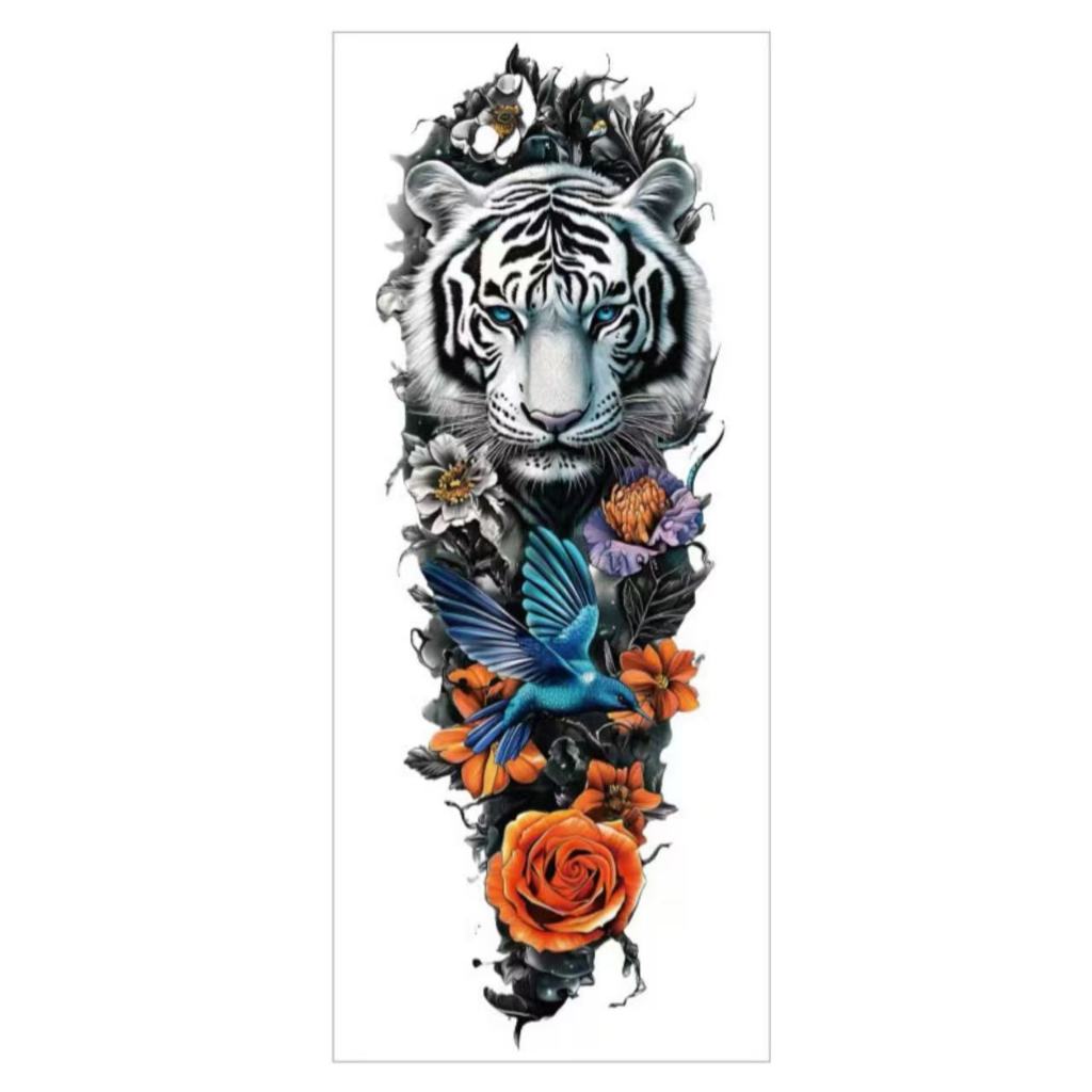 Tato temporer. Tahan lama dan tahan air. Tato lengan bermotif bunga. Bertahan tujuh hari.