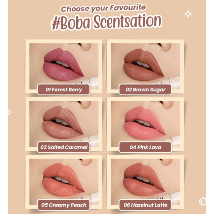 HANASUI MATTEDORABLE LIP CREAM BOBA EDITION VARIAN NO 1,2,3,4,5,6/Lipstick Bibir Forest Bery Brown S