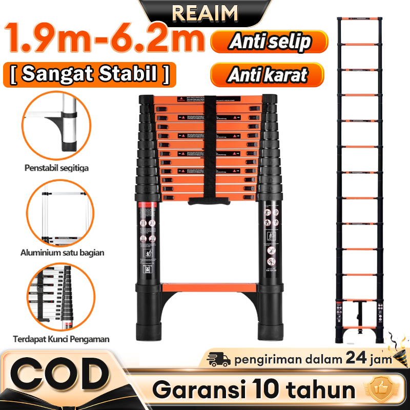 Reaim Tangga lipat aluminium 6 meter teleskopik 2meter tangga Multifungsi Telescopic Ladder Tangga L