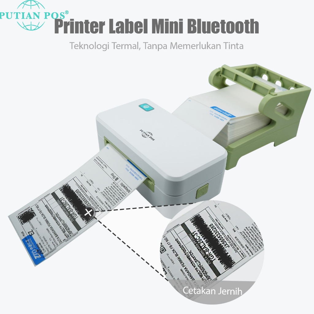 PUTIAN Printer Thermal Bluetooth - Alat Pencetak Struk Kasir Mini & Label Pengiriman, Support Blueto