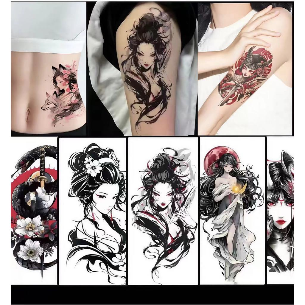 Tato temporer  Stiker tato tahan air wanita cantik gaya anime berwarna-warni