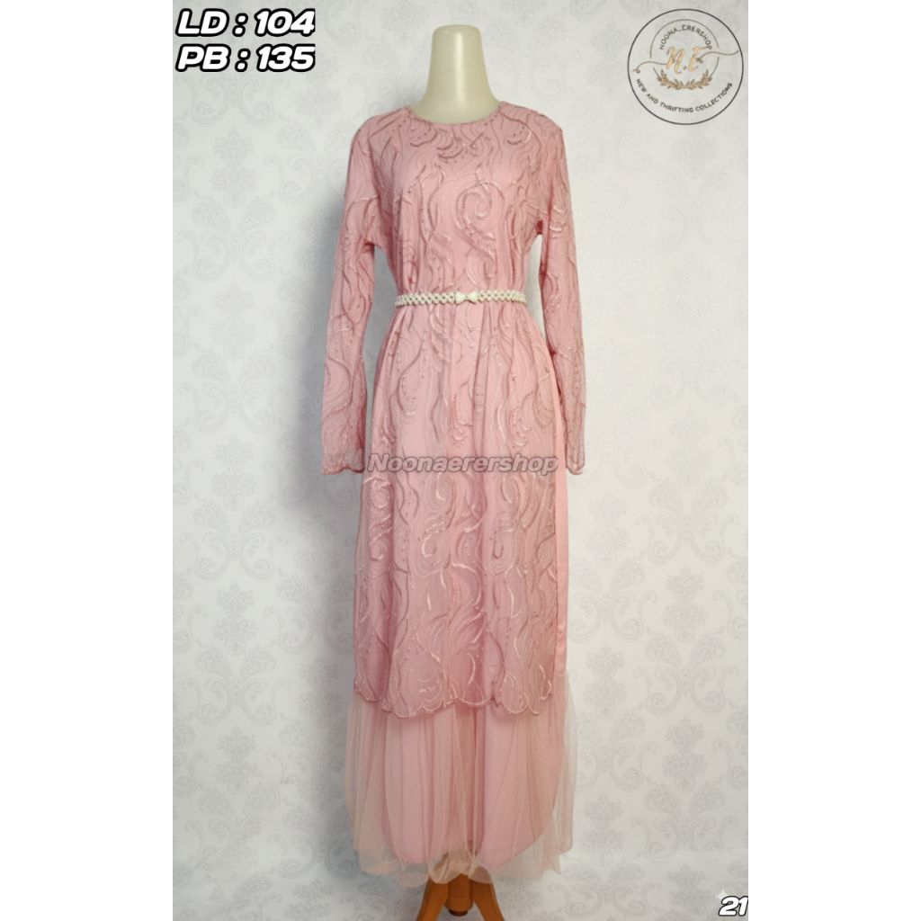 Gamis MANTAN pink brokat tile mix moscrepe lengan panjang
