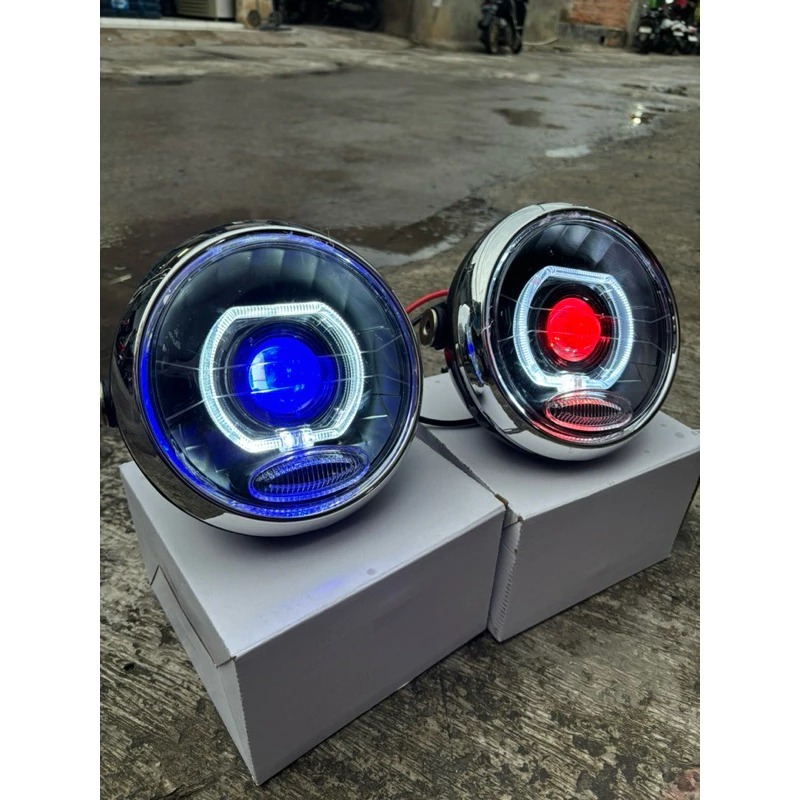 Set Lampu Depan Semi Proyektor Bi-LED 4,5 Inci Desain Bulat Plug and Play untuk Motor Sport Vixion O