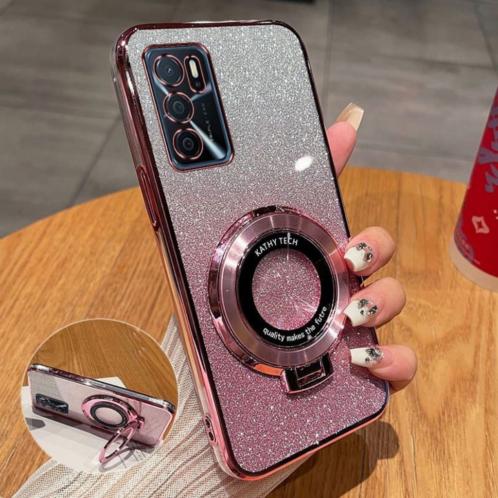 Casing Oppo A16, A16s Softcase MagSafe Ring Standing Glitter Terbaru