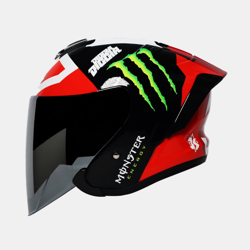 Helm Js Armor Motif MONSTER ENERGY Glossy/Dof - Helm Half Face/ Original SNI