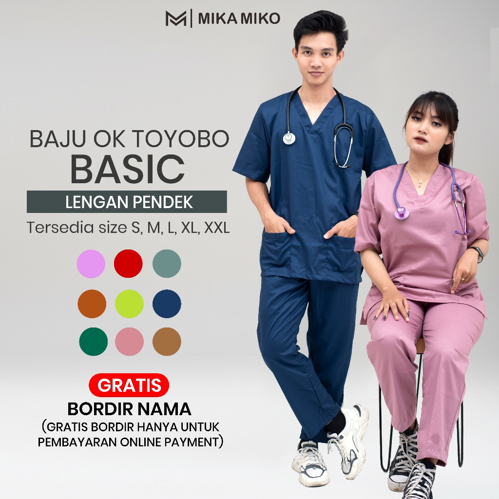 MIKAMIKO - Baju OK DOKTER [GRATIS BORDIR NAMA] Scrub OKA LENGAN PENDEK STENEN Perawat BIDAN MEDIS