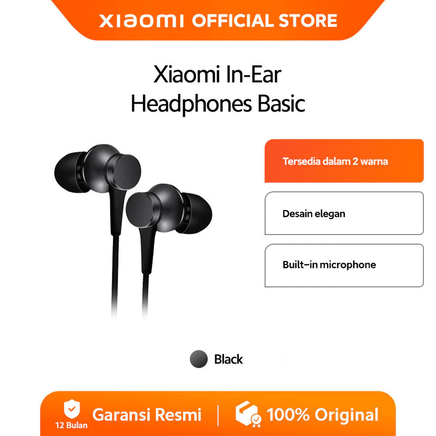 Xiaomi In-Ear Headphones Basic | Built-in Microphone | Desain elegan | Earphone | Headset [ Official