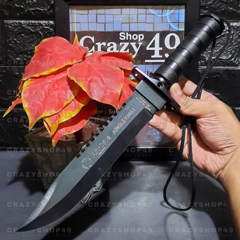 Pisau Survival Aitor Jungle King 1 Hitam + Sarung / Pisau Tactical / Survival Kit