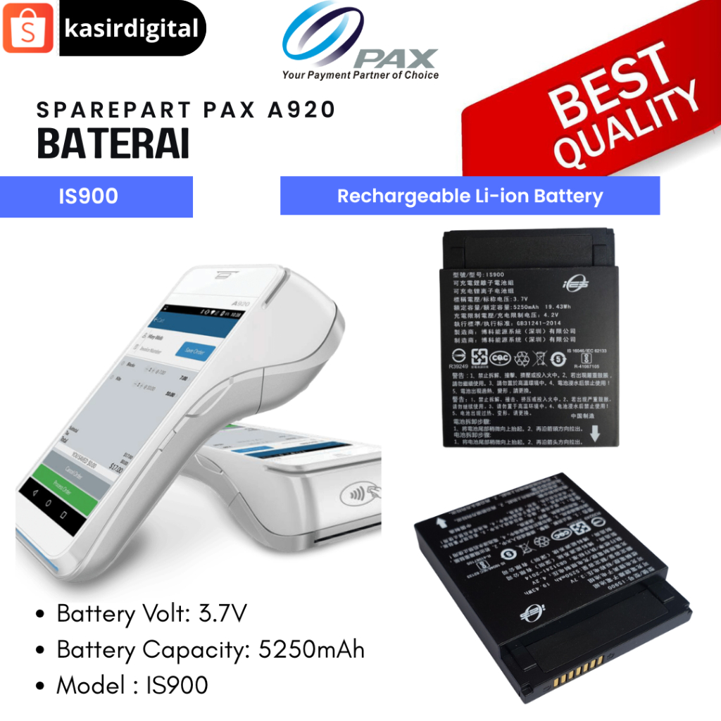 Baterai Mesin EDC Kasir Android PAX A920