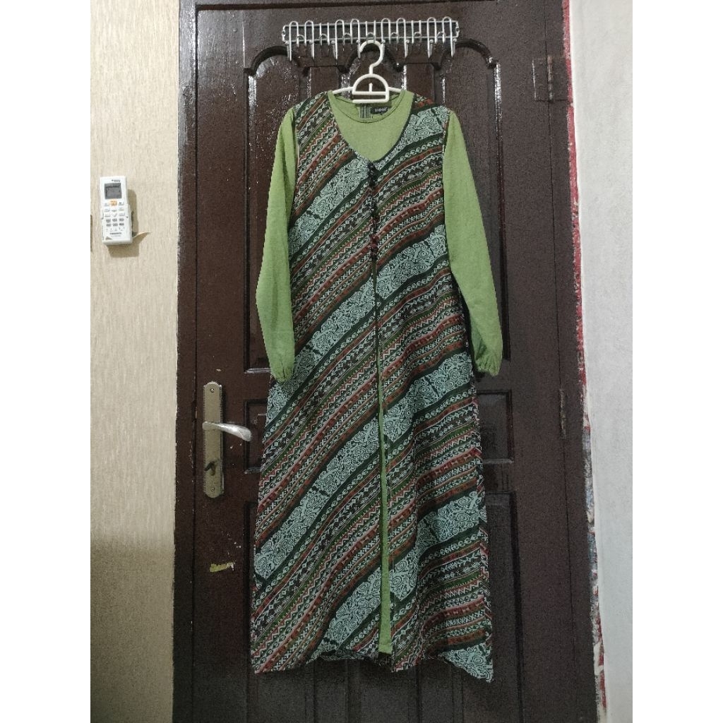 Prelove gamis set outer sifon batik hijau wanita