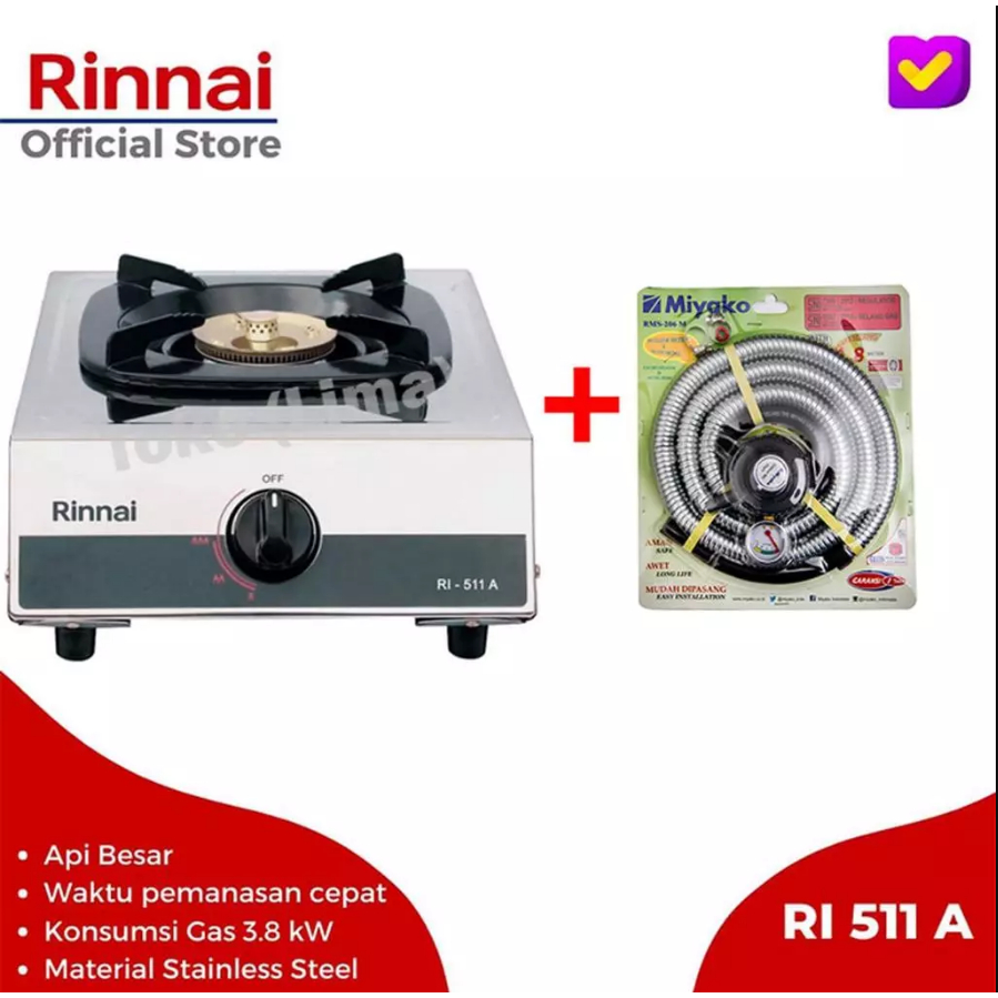 PAKET HEMAT KOMPOR + REGULATOR RINNAI RI 511A / RI-511A / RI 511 A / RI511 A (1 TUNGKU)