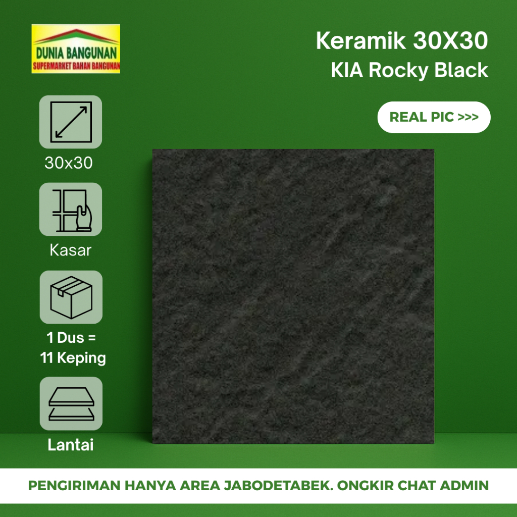 Keramikk 30x30 Kasar KIA Rocky Black KW1 Keramik Lantai Kasar Hitam Keramik Garasi