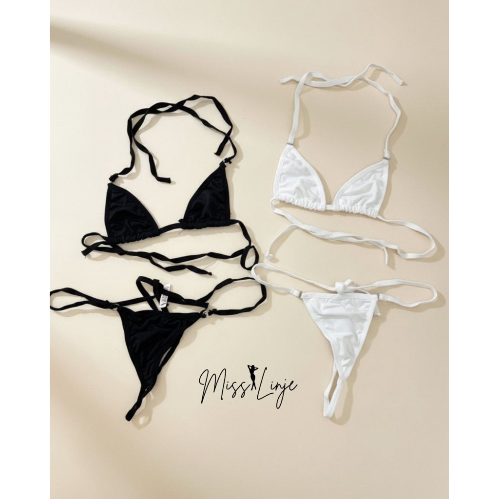 MISS LINJE Setelan Lingerie Mini Set Bikini Bra dan G String Tidak Transparan Adjustable