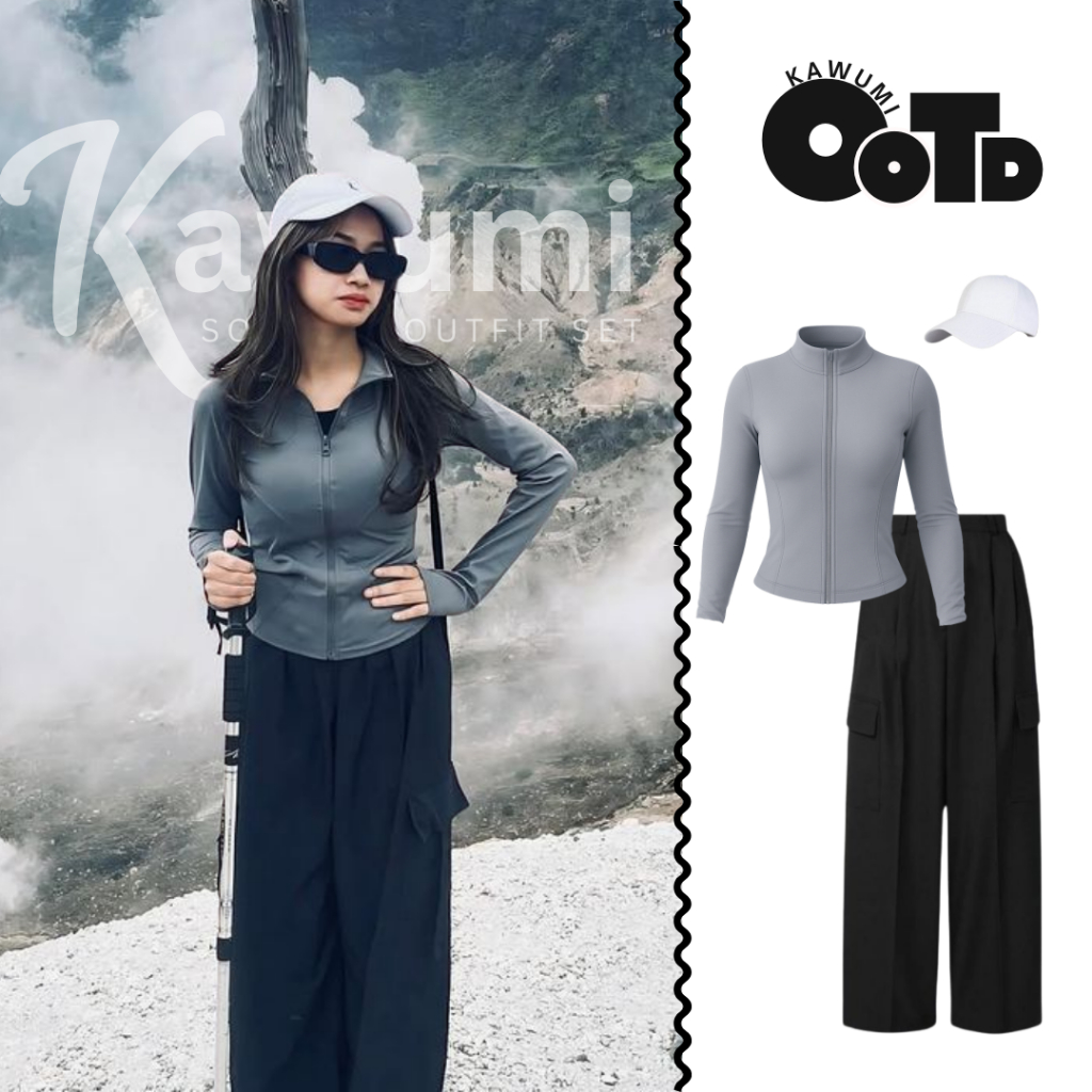 Outfit Set Hiking 3in1 Kawumi Outfit ( Jaket , Celana , Topi ) OOtd Mendaki Gunung Kece Kalcer KW6W