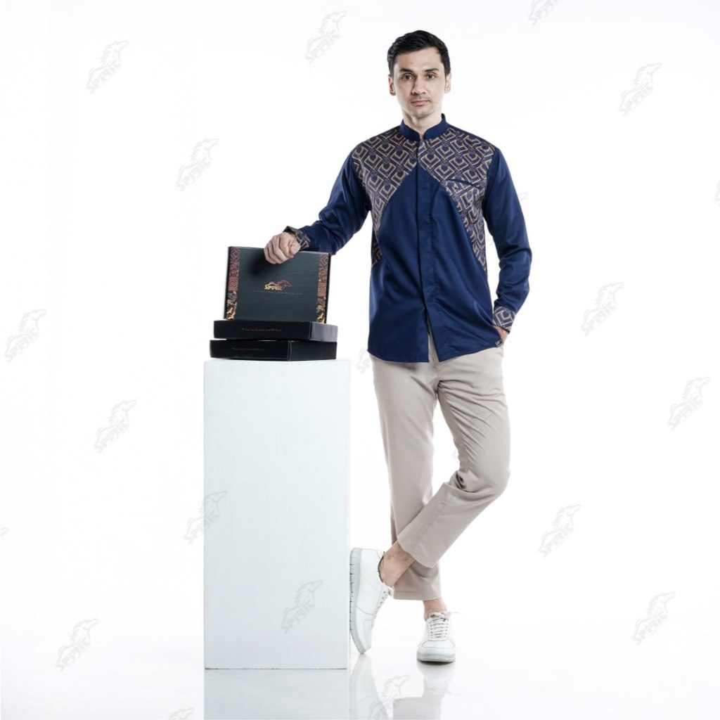 Kemeja Koko Batik Navy Toyobo Fodu Premium Pria Lengan Panjang