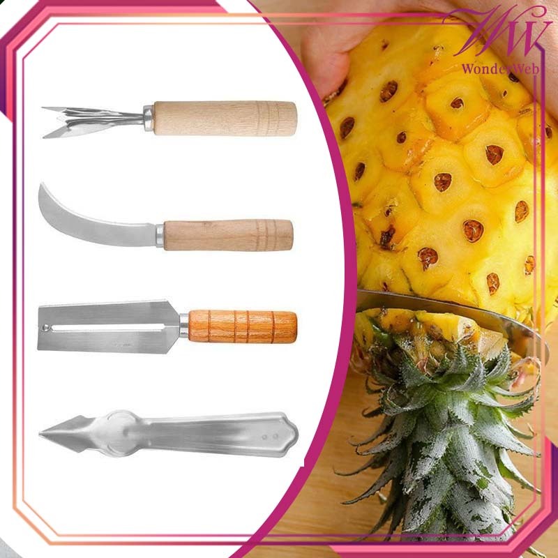 4pcs Alat Kupas Nanas 1 Set Pengupas Mata Nanas Stainless Steel Pisau Pengupas Nanas