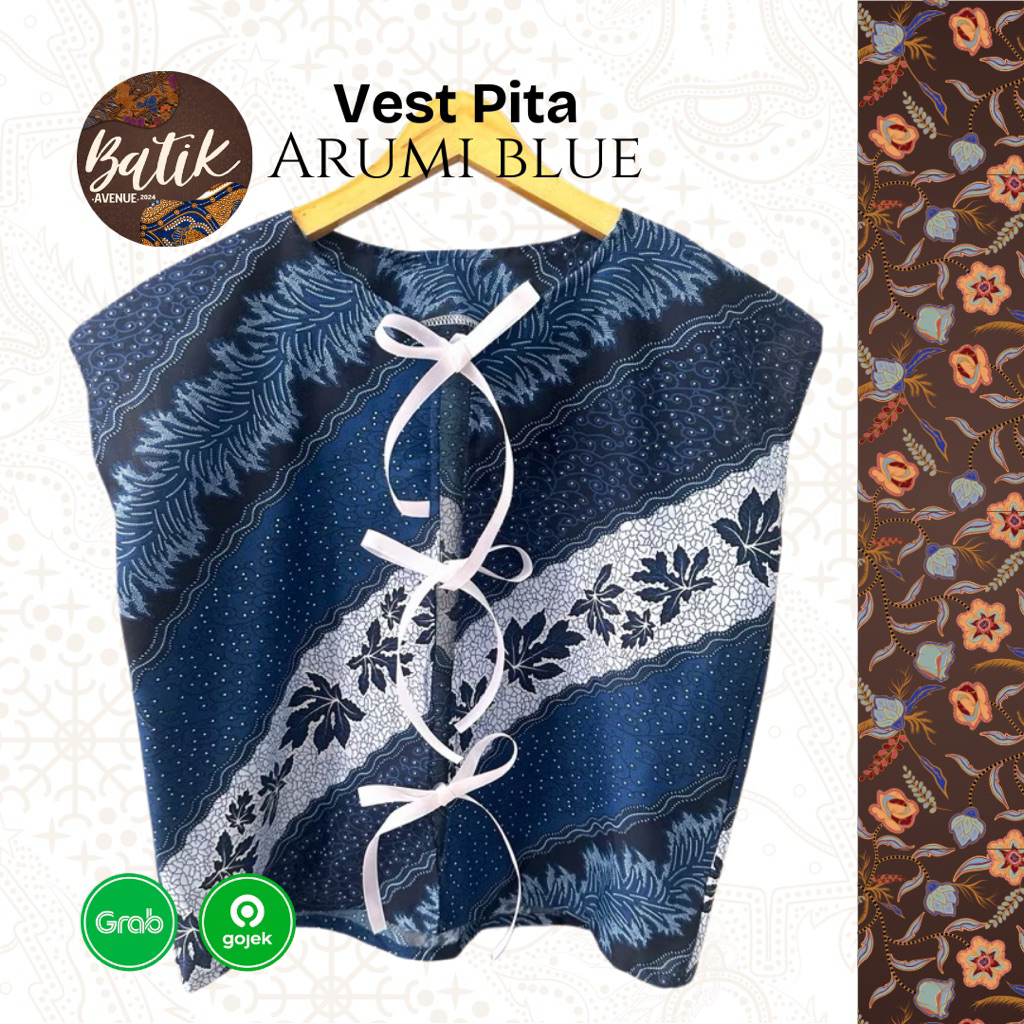 Vest Batik Pita - Arumi Blue / Vest Batik Kekinian / Outer Wanita / Rompi Wanita / Baju Kartini / At