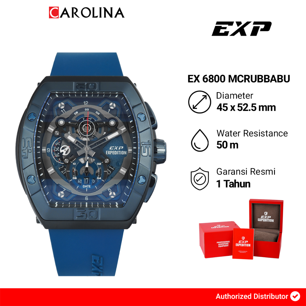 Jam Tangan Pria Expedition Exp Chronograph EX 6800 MCRUBBABU Black Dial Blue Rubber Strap