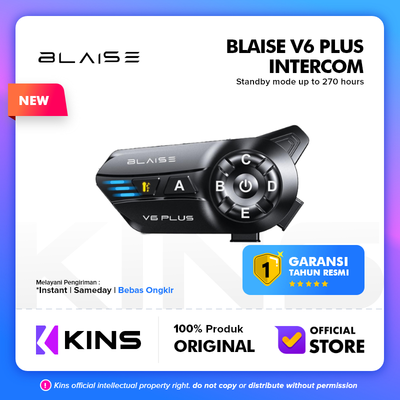 BLAISE V6 Plus Intercom Helm headset Interkom buat 6 Riders Musik Sharing Waterproof Audio Electroni