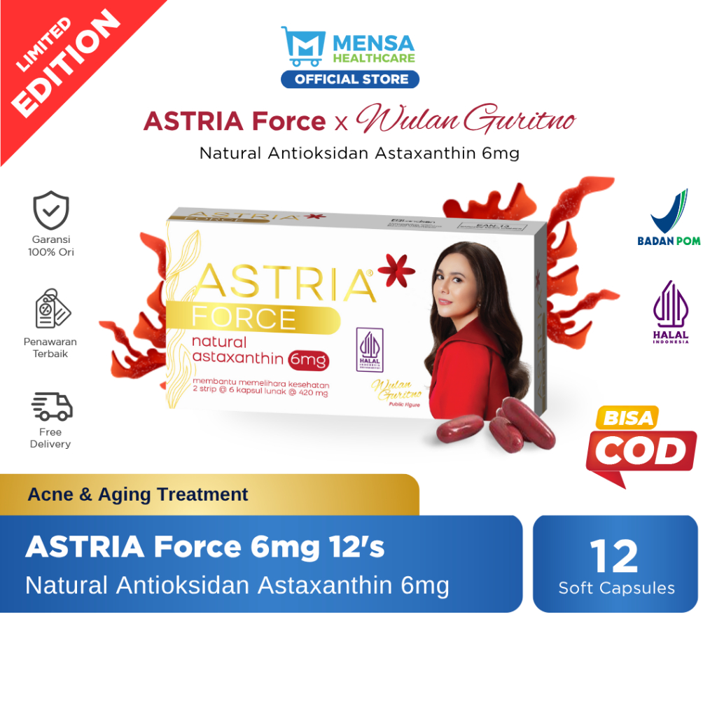 ASTRIA Force Suplemen Antioksidan Natural Astaxanthin 6mg 1 Pack x 12 Soft Capsule( Suplemen Antioks