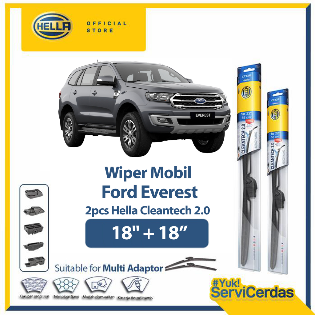 Wiper Mobil FORD Everest 18" + 18" (2pcs) - HELLA Cleantech 2.0