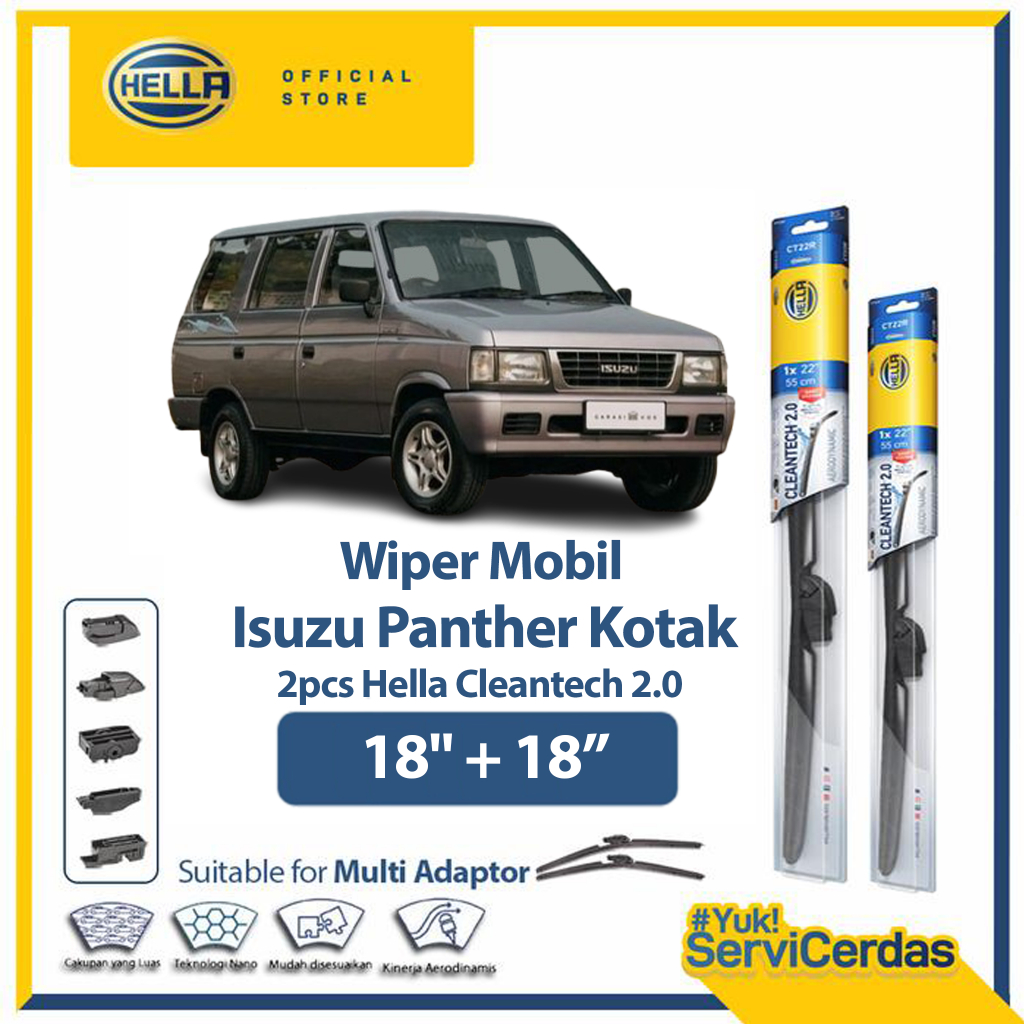 Wiper Mobil ISUZU Panther kotak 18" + 18" (2pcs) - HELLA Cleantech 2.0