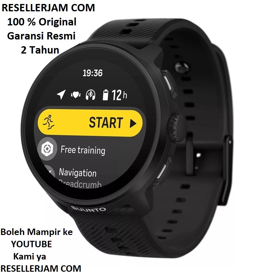 Jam Tangan Suunto Run All Black Amoled SS051272000 46mm Smartwatch Silicone Strap Original Garansi R